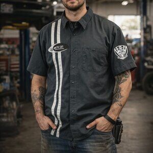 Arctic Cat Shirt Men 3XL Mechanic‎ Garage Workwear Button Up Short Sleeve Black